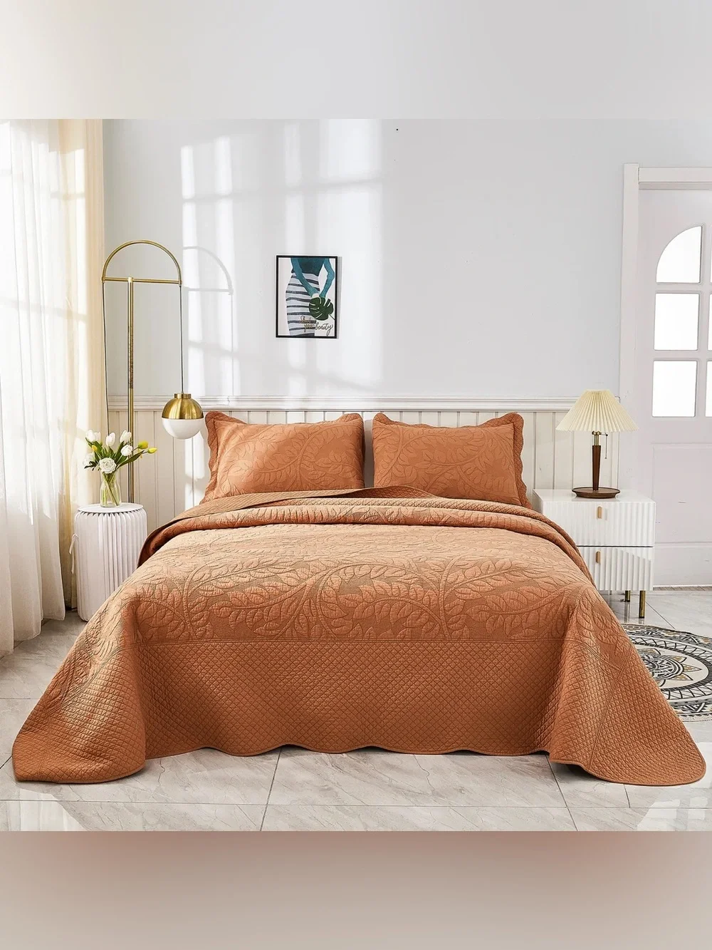 3 PIECE 100% COTTON QUILT SET, OVERSIZED QUILTED BEDSPREAD
